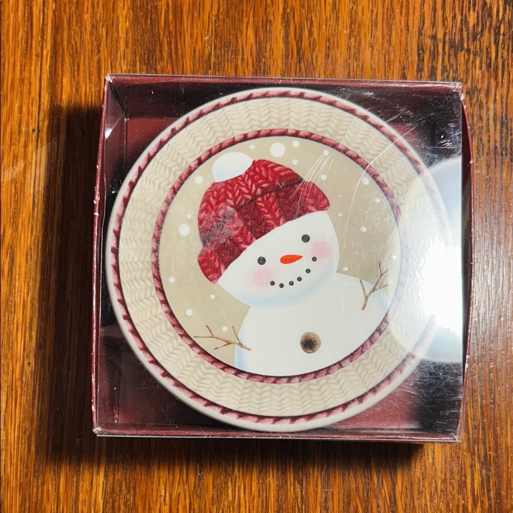 St. Nicholas Square Warm Wishes 4pc Red/Oatmeal Snowman Coaster Set